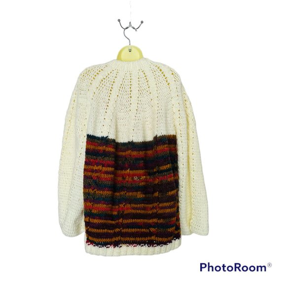 Chunky Hand Knit Cream Wool Cable Knit Icelandic Fisherman Women's Sweater. 2X - Picture 2 of 9